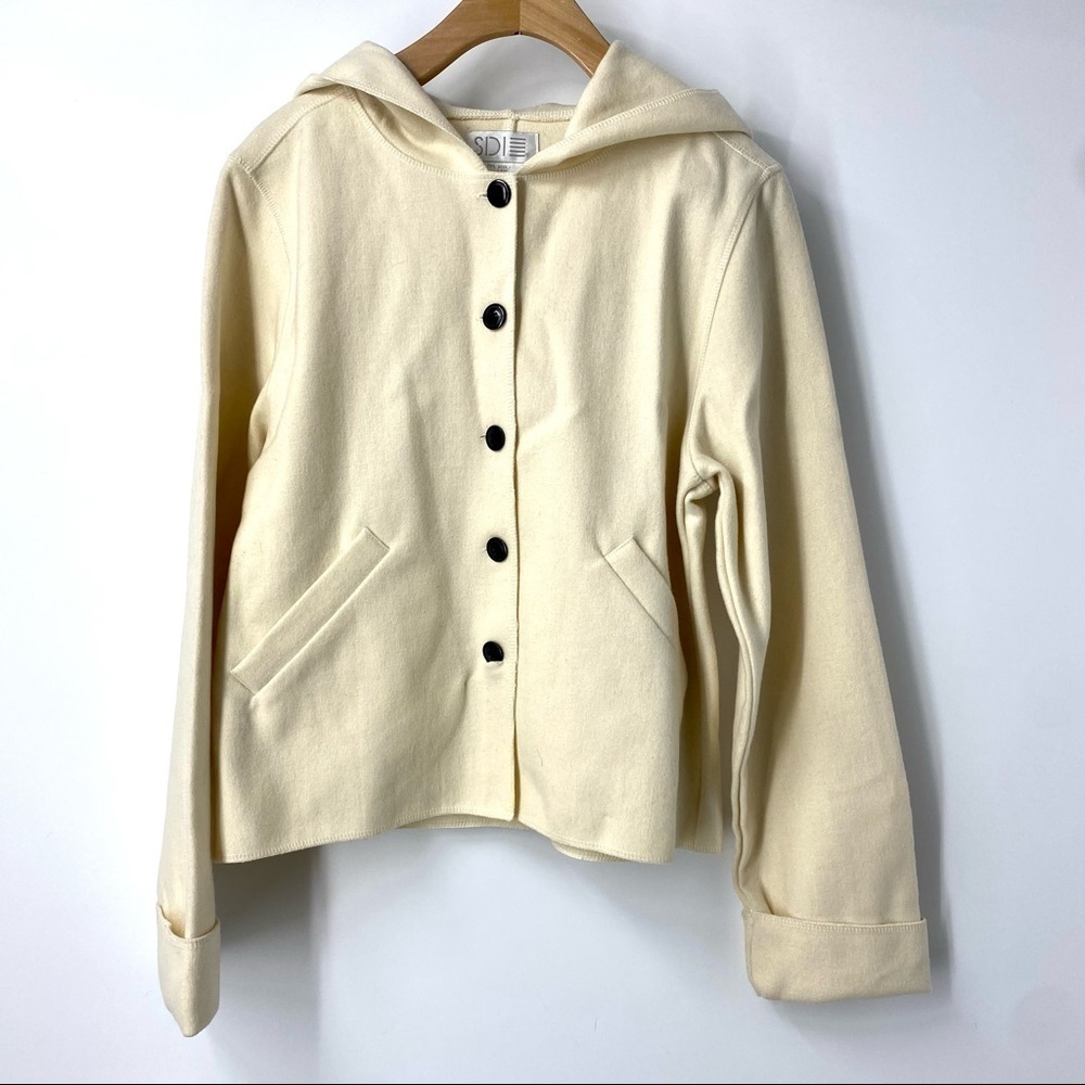 SDI wool blend button front hooded cardigan jacket